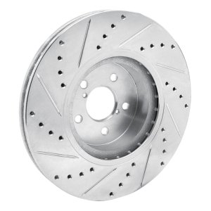 Subaru Outback Brake Rotor (1) - Front Right - R1 Concepts - Drilled & Slotted - Silver - `05-`18
